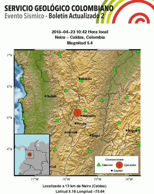 Sismo de 6,2 grados de magnitud sacudió centro de Colombia