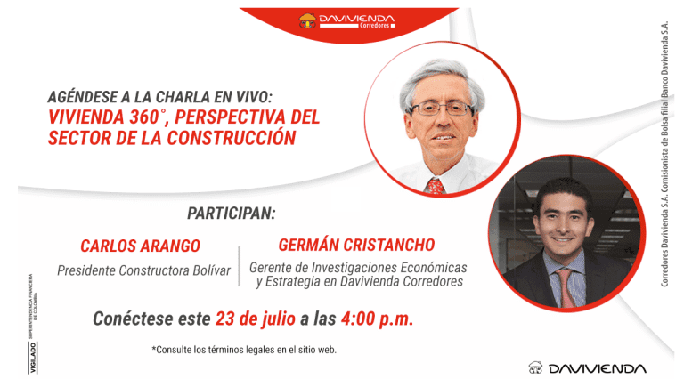 Davivienda Corredores presentará en su próximo Live ‘Vivienda 360°, perspectiva del sector de la construcción’