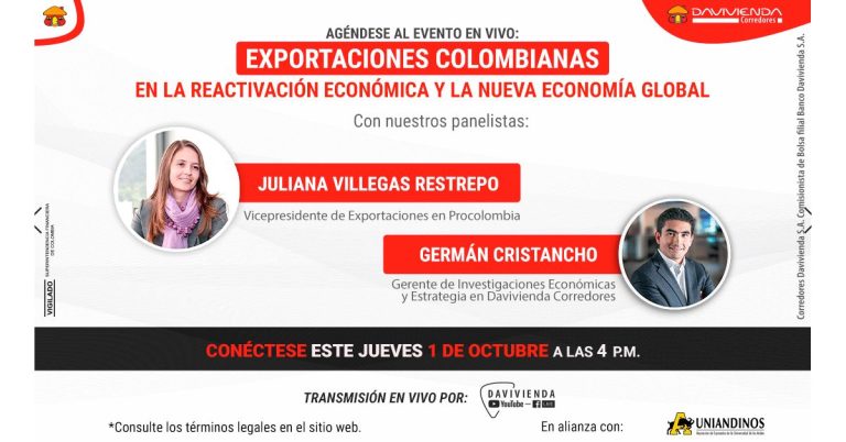 Davivienda Corredores presentará su próximo live ‘Exportaciones colombianas en la reactivación económica y la nueva economía global’