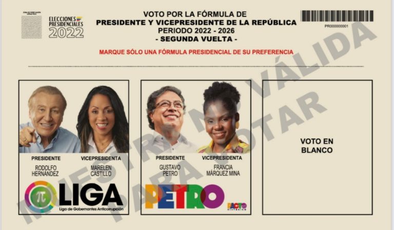 Así será el tarjetón electoral para la segunda vuelta presidencial en Colombia