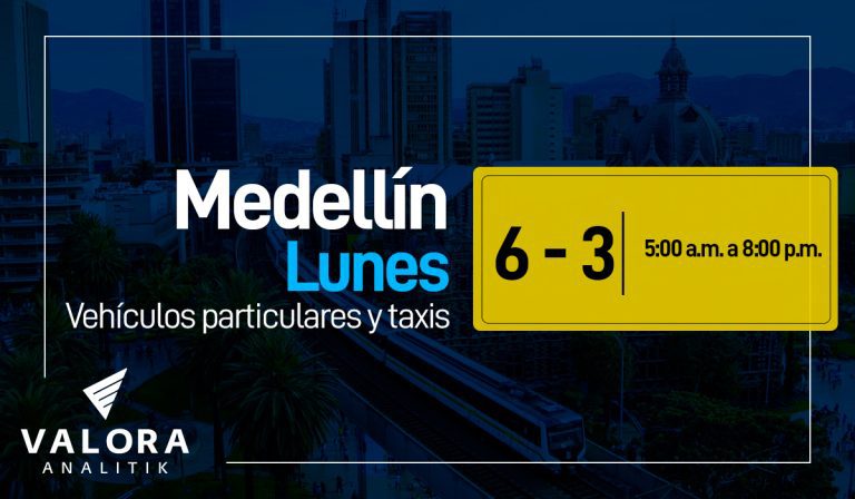 Pico y placa en Medellín este 8 de agosto: carros, motos y taxis