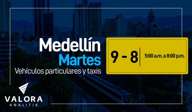 Pico y placa en Medellín este 26 de julio: carros, motos y taxis