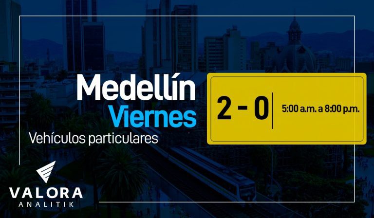 Pico y placa Medellín, viernes 9 de septiembre: carros y motos