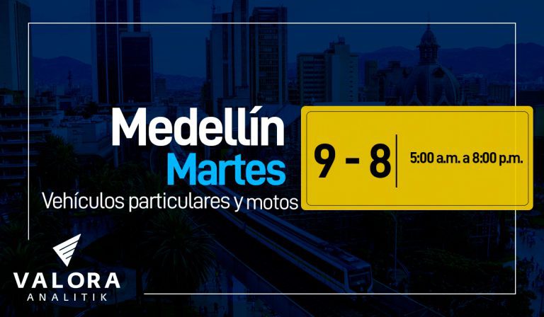 Pico y placa en Medellín este 9 de agosto: carros y motos