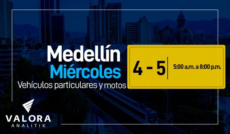 Pico y placa en Medellín, 5 de octubre: carros y motos