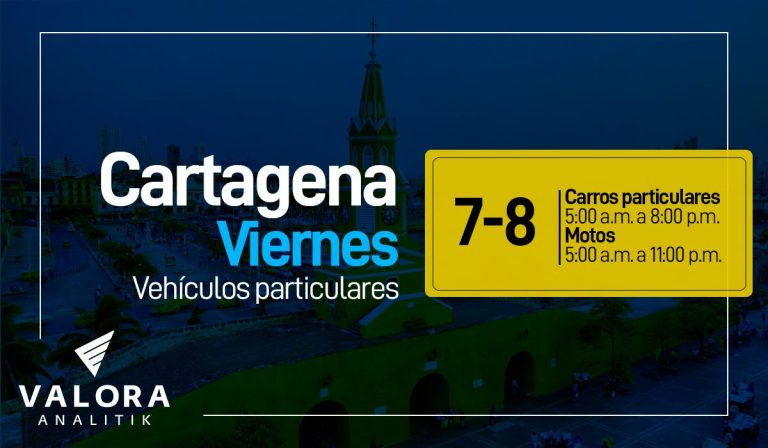 Este es el horario del último día de 2022 de pico y placa en Cartagena