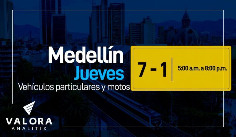 Pico y placa en Medellín, atento a cambios de diciembre 15 en carros y motos