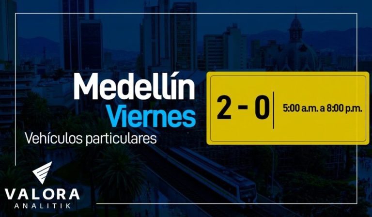 Rotación pico y placa en Medellín, 16 de diciembre para carros y motos