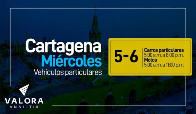 Pico y placa en Cartagena este 15 de marzo para vehículos y motos