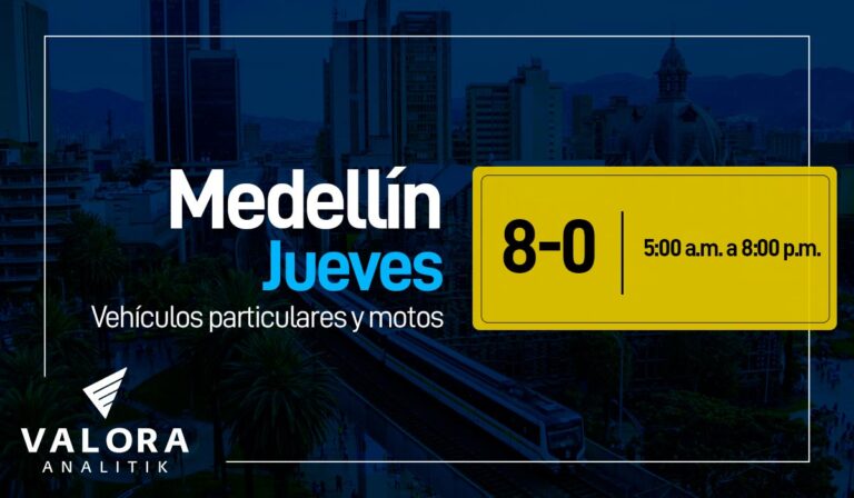 Carros y taxis que este jueves 20 de abril tienen pico y placa en Medellín