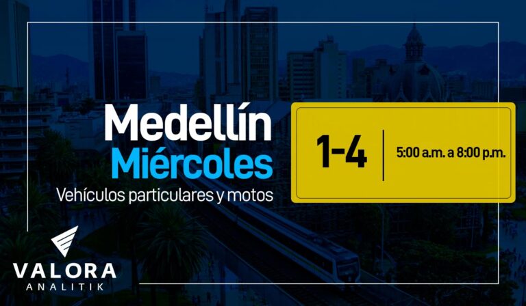 Pico y placa en Medellín para carros y motos este miércoles 22 de febrero