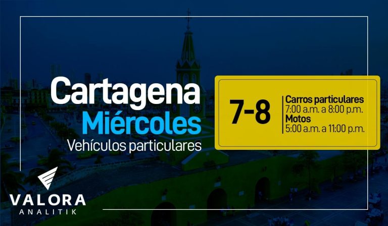 El pico y placa en Cartagena aplica para motos y vehículos hoy, 19 de abril