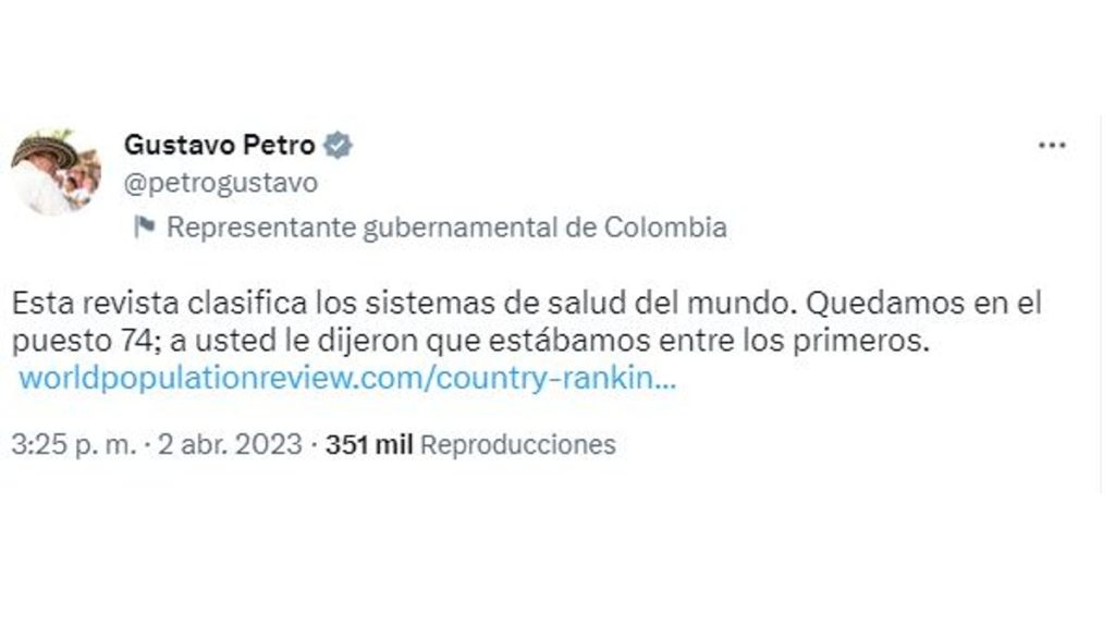 Tuit Petro sistema de salud colombiano