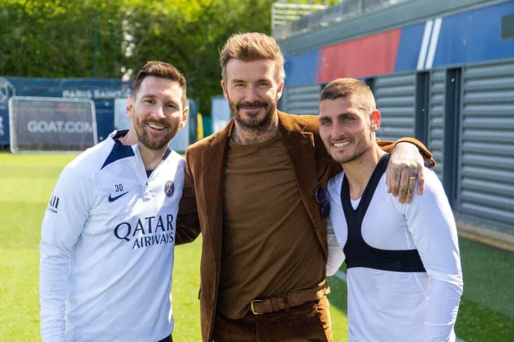 Lionel Messi, David Beckham y Marco Verrati
