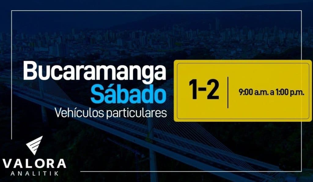 Vehículos con pico y placa el sábado 10 de junio de 2023 en Bucaramanga.