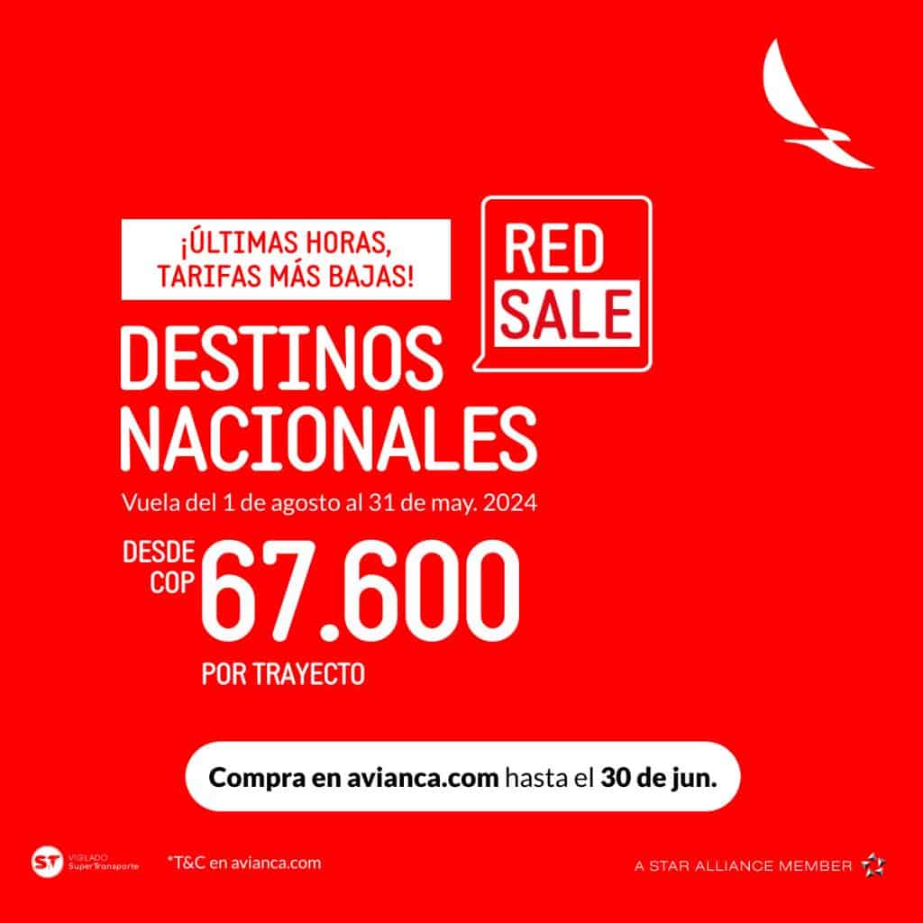 Avianca lanzó este viernes su campaña Red Sale para que colombianos aprovechen y viajen por el país