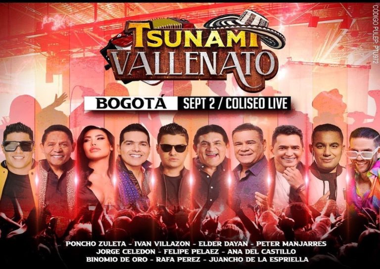El concierto Tsunami Vallenato regresa a Bogotá el próximo 2 de septiembre al Coliseo Live