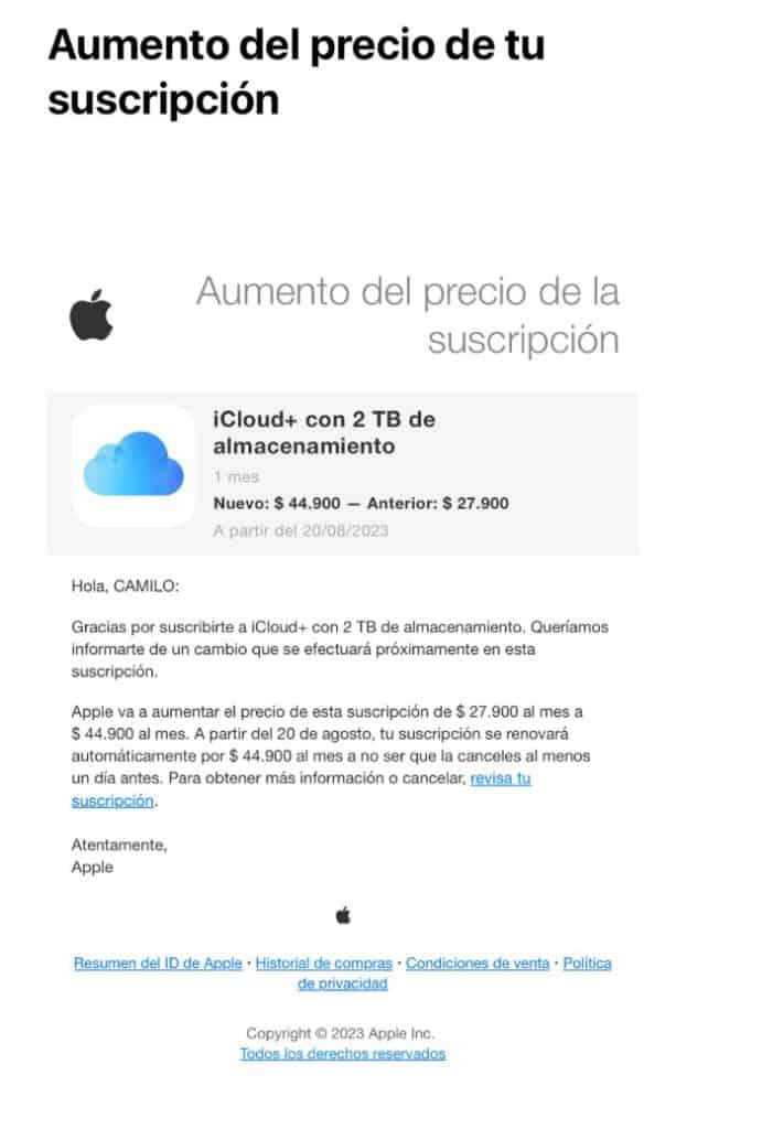 El aviso de Apple sobre el aumento en la tarifa mensual de iCloud+
