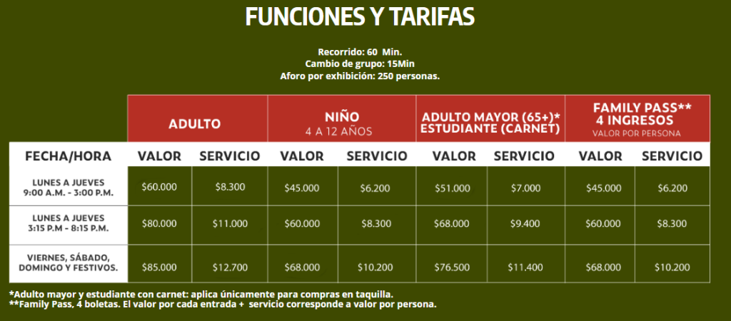 Funciones y tarifas para la exosicion de Frida Kahlo