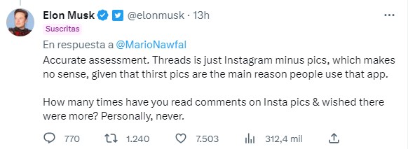 Elon Musk sobre Threads