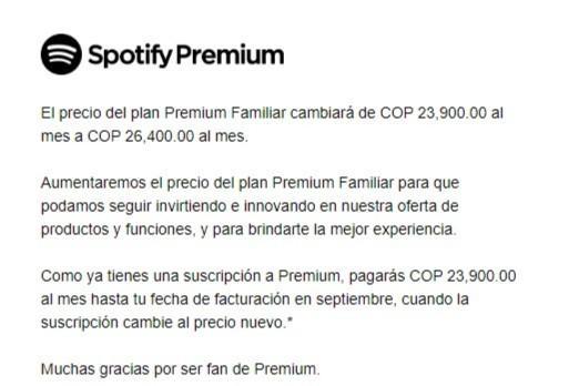 Así es el anuncio de Spotify para usuarios Premium del plan familiar en Colombia.