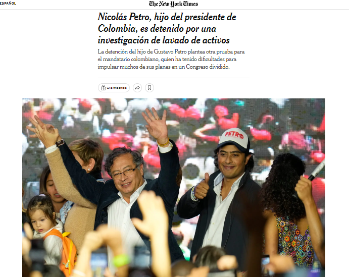 Cubrimiento del caso Nicolás Petro por The New York Times