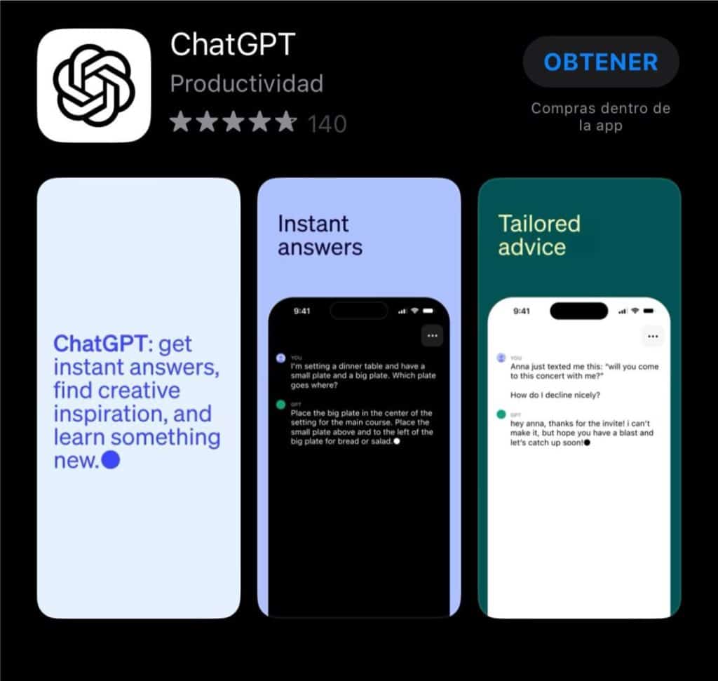 Así se ve la aplicación de ChatGPT para iOS.