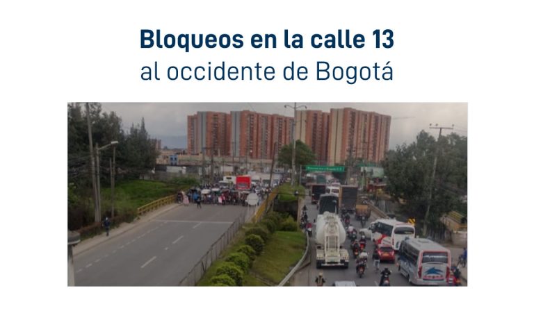 Calle 13 al occidente de Bogotá, bloqueada por manifestación de recicladores y mototaxistas