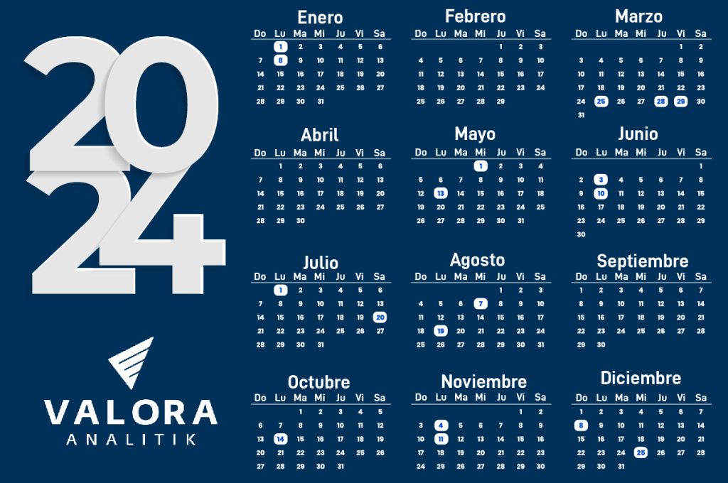 Calendario con días festivos en Colombia para el 2024